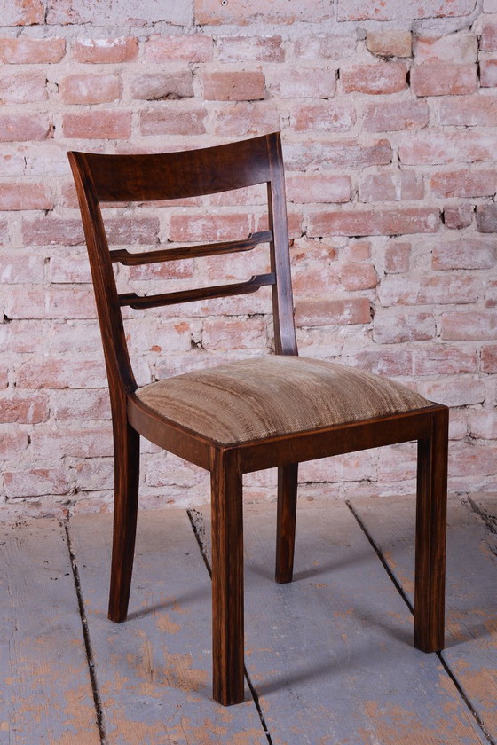 Set of Six Original Art Deco Chairs, Walnut, Revived Polish, Czech, 1920s, Dining chairs, Textile, Wood (photo 8 of 14)