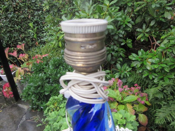 Image 1 of Base de lámpara pequeña Val St Lambert VSL de cristal azul modernista