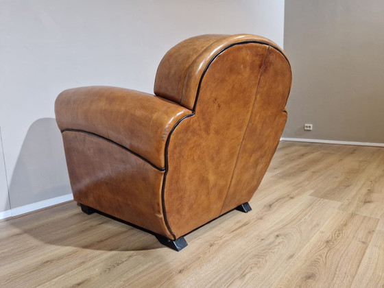 Image 1 of Vintage Sheepskin Leather Club Armchair - Brown - Cognac