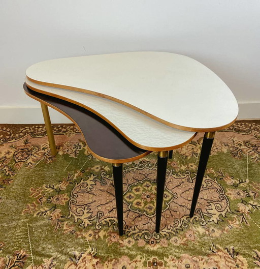 3x Fächerförmiger Satz-Beistelltisch im Vintage-Stil