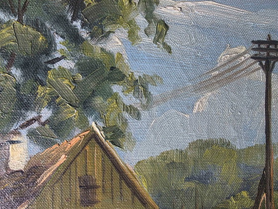 Vintage Farmhouse Landscape Oil Painting – Paintings & Drawings, Canvas (photo 10 of 11)