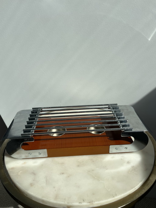 Rechaud in stile vintage MCM, acciaio inossidabile e legno – Design scandinavo – tafelaccessoires, Wood, Chrome