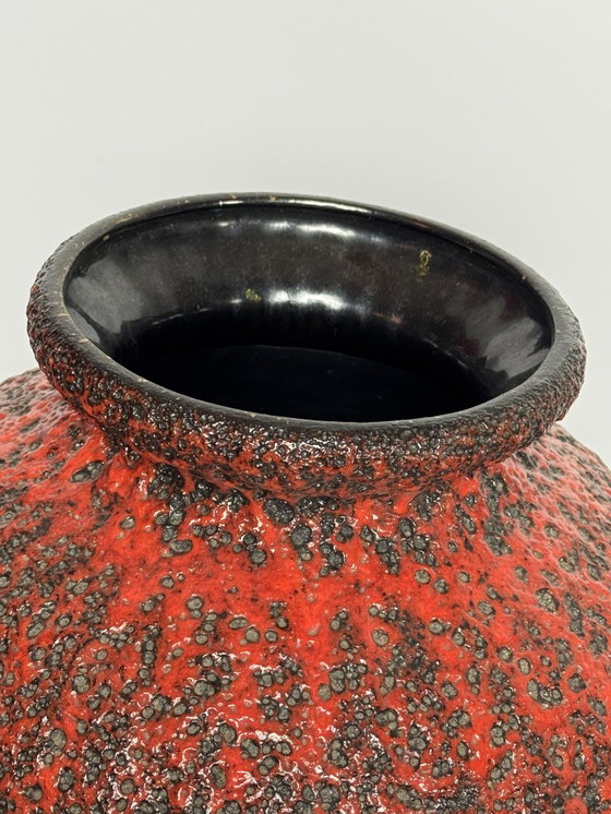 Image 1 of Extra Large Mid-Century Design Ceramic Black Fat Lava Vase with Red High Gloss Enamel by ES Keramik, West Germany 1960s.