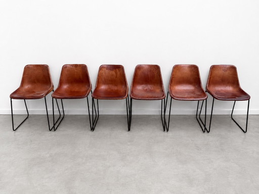 6x Soly Luna 'Giron' dining room chairs – eetkamerstoelen, Leather, Metal
