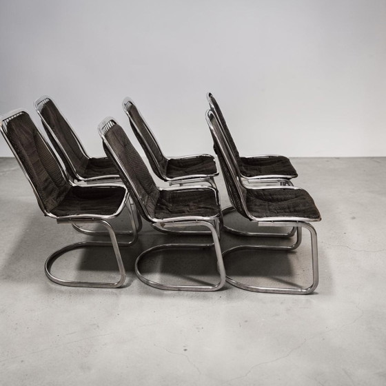 Set of 6 Mid Century Space Age Chrome Dining chairs Gastone Rinaldi Flynn (photo 2 of 12)