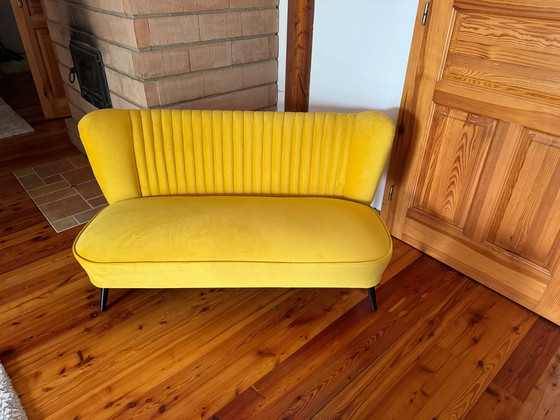 Mid-Century Gele Fluweel Bankstel, jaren 50 – Mid Century Modern (photo 8 of 10)