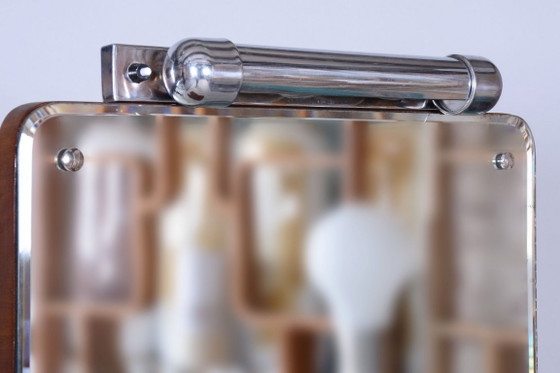 Restored Art Deco Dressing Mirror, by R. Slezak, Glass, Walnut, Czech, 1930s – Dressing tables, Wood (photo 10 of 14)