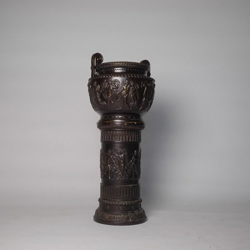 19th Century – Monumental Bacchic Urn on Pedestal – Italy