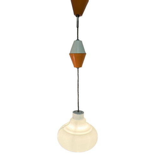 Vintage 50’s MCM Hanging pendant - Pull down / adjustable - Czechoslovakia - Opaline glass - Kamenický Šenov