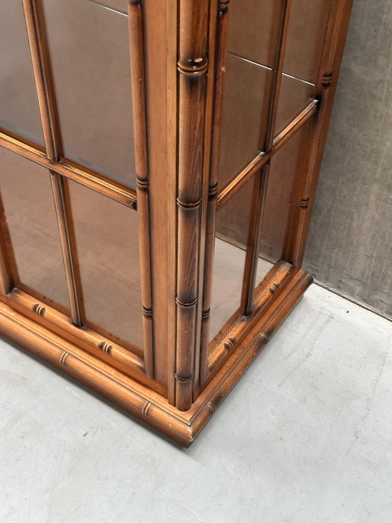 Vintage display cabinet with faux bamboo details 80s, Glass, Wood, Brown (photo 4 of 7)