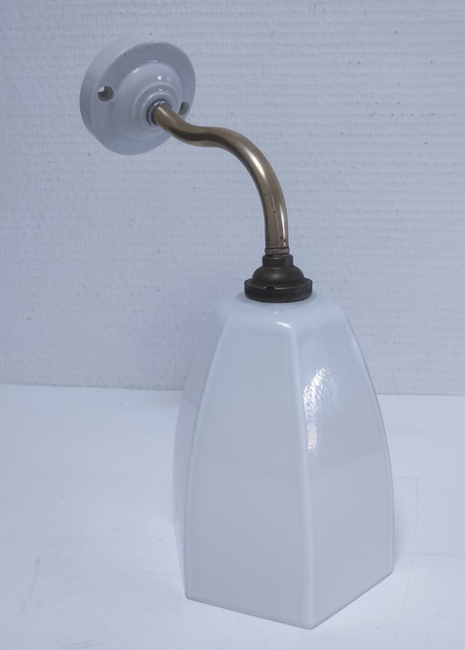 art deco wall lamp opaline porcelain brass 20-30's