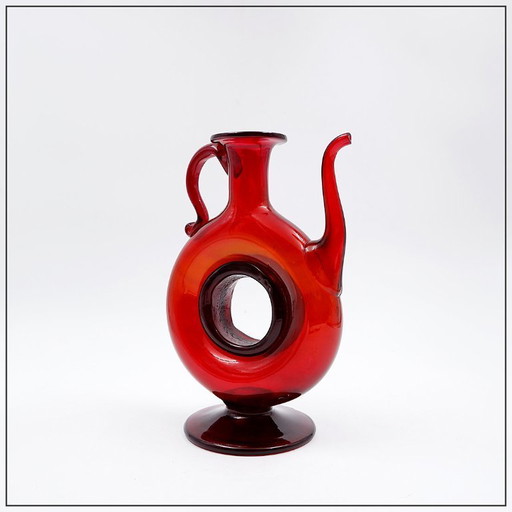 Vintage red blown glass "Anneau" decanter