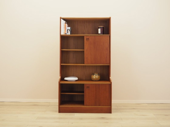 Libreria danese impiallacciata in teak con ante scorrevoli, anni '70, Librerie, Legno, Marrone (foto 3 di 15)