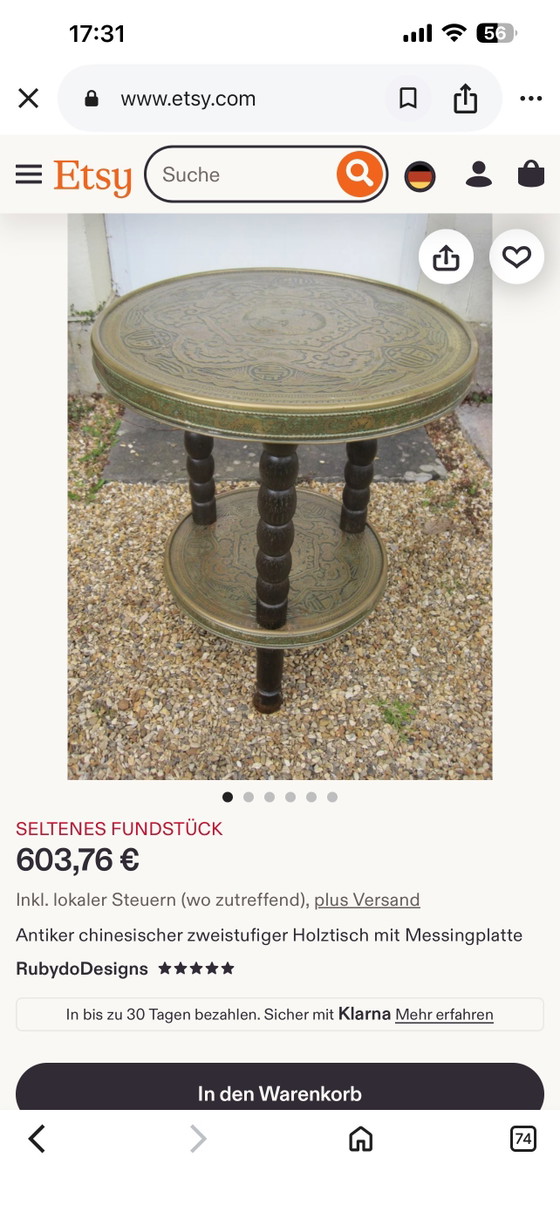 Art Nouveau Art Deco Salontafel Bijzettafel Messing Jaren 1930 Chinees Vintage Handgemaakt – Brass, Wood (photo 12 of 14)