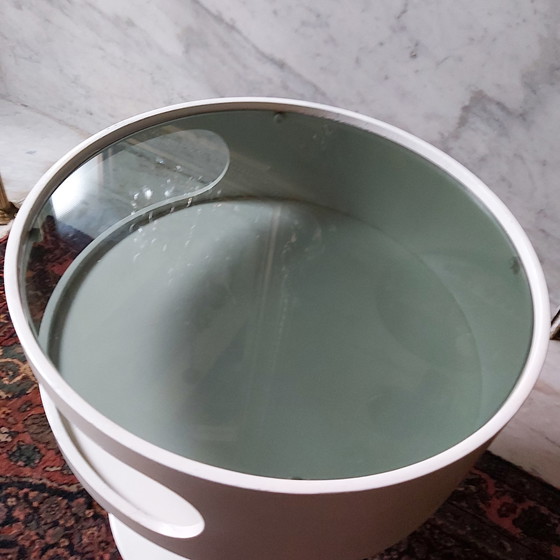 Image 1 of Opal Mőbel table with metal base, wood and glass