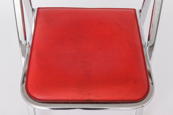 Image 1 of Tamara klapstoel van Arrben, Italië, jaren 70 | Chromen frame & rood leer | Vintage Italiaans design