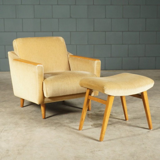 Vintage fauteuil met hocker – jaren 60