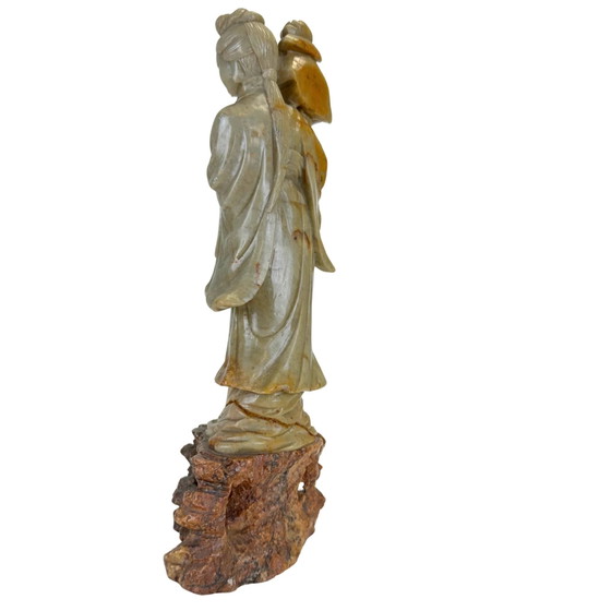 Sculptures Chinoises Vintage en Stéatite - Dame Céleste avec Lotus (He Xiangu) (photo 6 of 10)