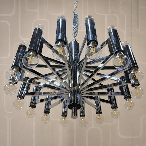 Image 1 of Vintage Large Chrome Italian Space Age Pendant Lamp Gaetano Sciolari (Sputnik Lamp)