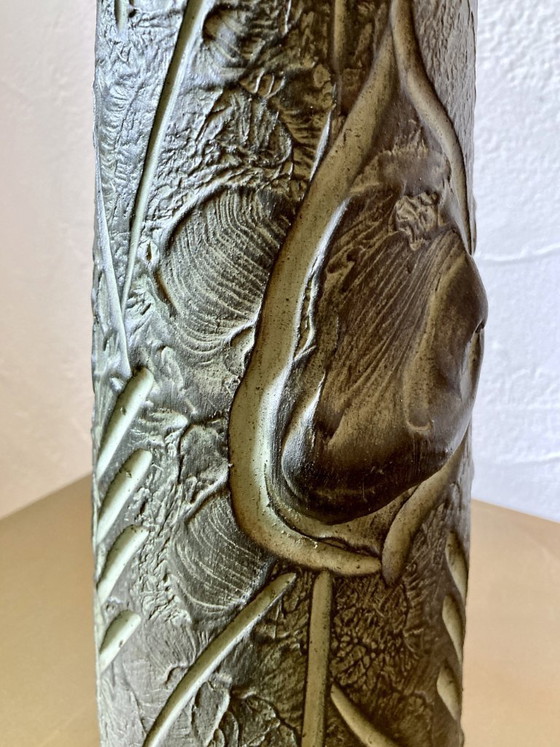 Image 1 of Long, slender vase with stylized Brutalist decoration, in the style of Ballesti (Gerona), 1970s