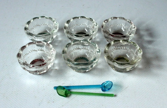 Image 1 of 6 ensaladeras de cristal con 2 cucharas de cristal - rareza de los años 20