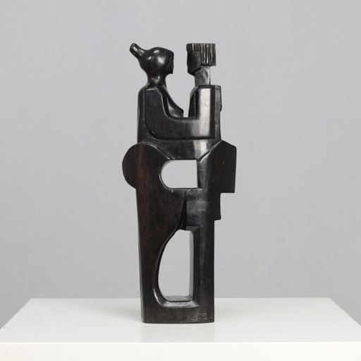 “Together” – Hand-Carved Wooden Sculpture by Jozef Kets, Belgium, 1971