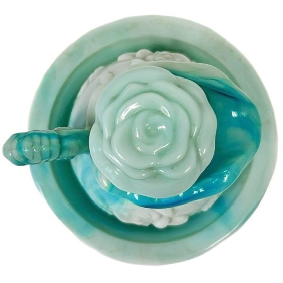 Image 1 of Set da toeletta vintage Avon con brocca e ciotola in vetro opalino blu-verde, anni '70