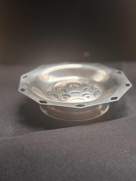 Image 1 of Plat à beurre Art déco en acier inoxydable : vaisselle française Coquillor