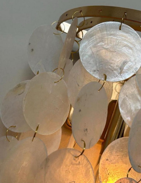 Image 1 of Set van 2 Capiz Schelpen Wandlampen Parelmoer Opaline Goud Frame