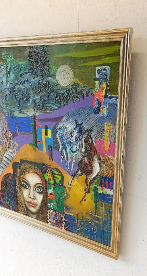 Barbara Ur, Personnes dans l'escalier, 1974, Huile sur toile