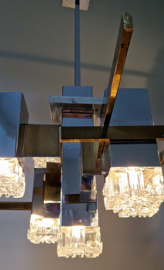 Vintage Design Kroonluchter, Hanglamp, Cubic, Gaetano Sciolari, 1970s – Chrome (photo 15 of 18)