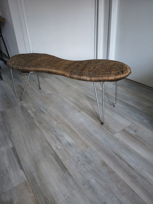 Banc en osier style cacahuète, rotin vintage, design rétro « Ikea années 90 » – bankjes, Wicker