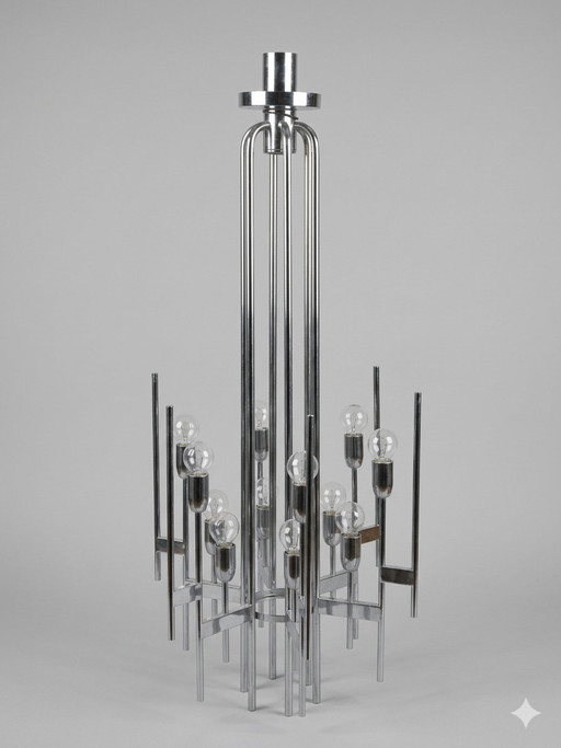 Lampadario cromato di Gaetano Sciolari, Italia, anni '60