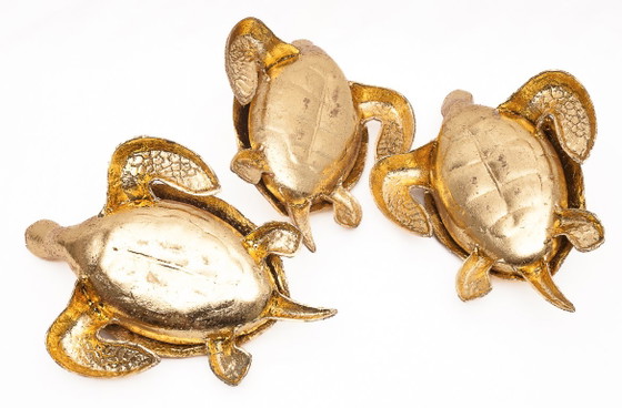Set di 3 tartarughe portafortuna, Oggetti decorativi, Ottone, Oro, Dorato (foto 11 di 11)