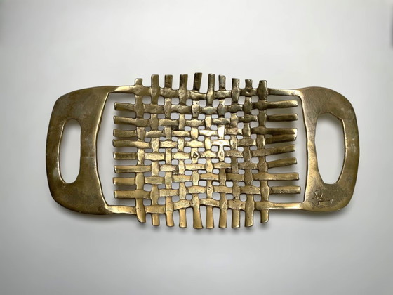 David Marshall Brutalist Brass Fruit Basket - Vintage Spanish Design Cast Brass Bowl - Modernist Woven Brass (photo 3 of 10)