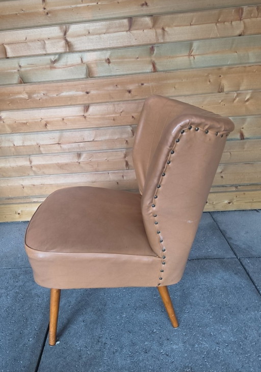 Vintage Mid Century Cocktail Armchair / Club Armchair - Cognac Skai - 1950s/60s