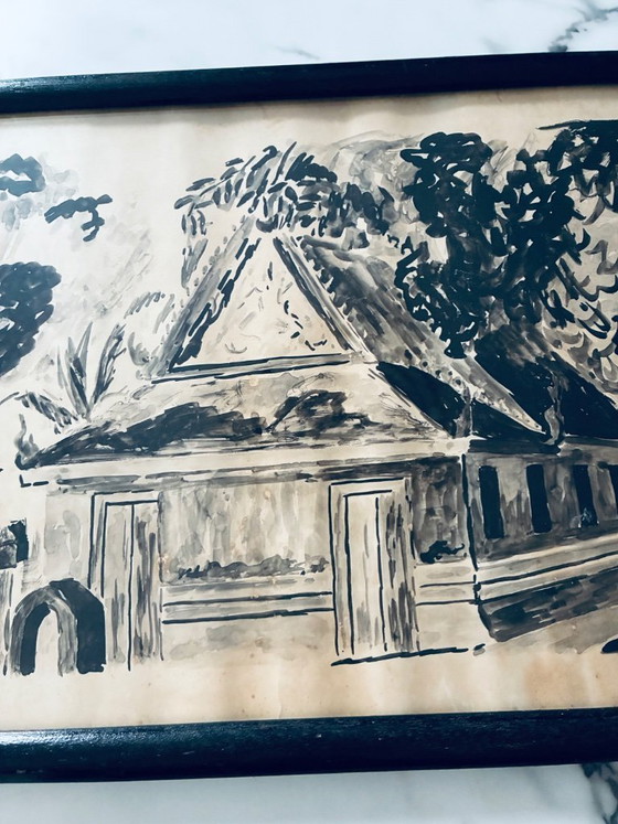 Image 1 of Very Old Painting, Ink and Wash, The Pagoda