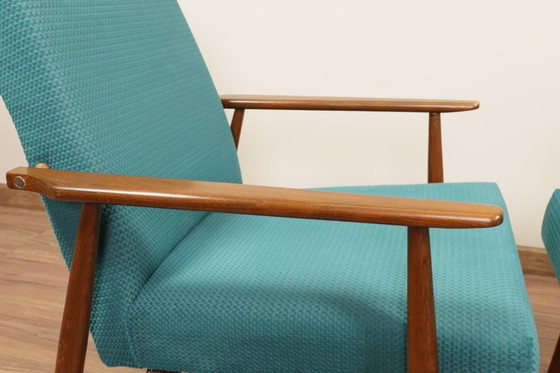 Image 1 of Vintage armchair teal fabric design by H.Lis