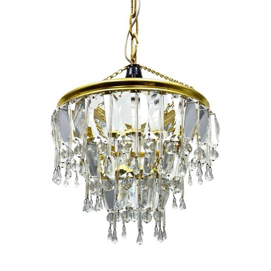 Image 1 of Vintage crystal chandelier Lustry Kamenický Šenov, Czechoslovakia 1970s brass