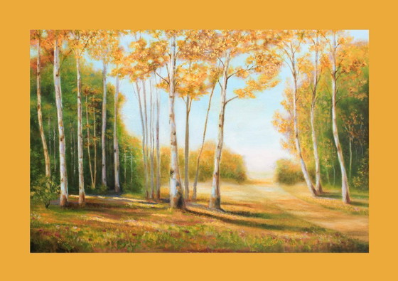 Image 1 of Oil painting of a poplar landscape. Hand-painted and signed. New.