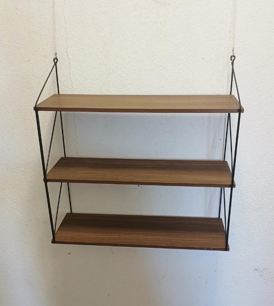 Vintage wandrek met drie planken – Wandkast, Metal, Wood (photo 3 of 9)