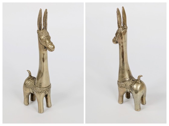 Image 1 of 3 statuette vintage in ottone raffiguranti asinelli o lama | Animali decorativi di metà secolo