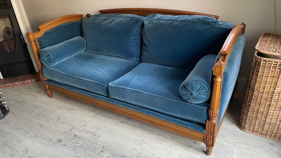 Image 1 of Vintage Jean Roche Wood and Velvet Sofa