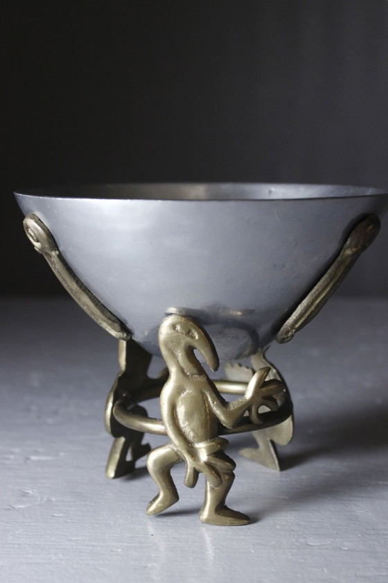 Image 1 of Skulpturale Schale, postmodernes Design, Messing & Aluminium, 1980er Jahre