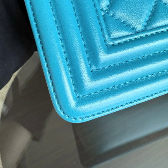 Image 1 of Chanel Boy Medium - 25CM Quilted Lambskin Blue Silver Hardware Series 19