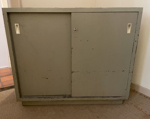Vintage iron storage cabinet with lock