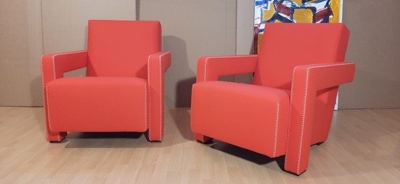 Image 1 of Cassina 2 Poltrona 637 Utrecht Nuova Mai Usata Lampo Rosso Lana 13L