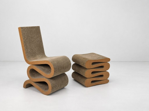 Easy Edges Wiggle Kuipstoel met kruk van Frank Gehry voor Vitra