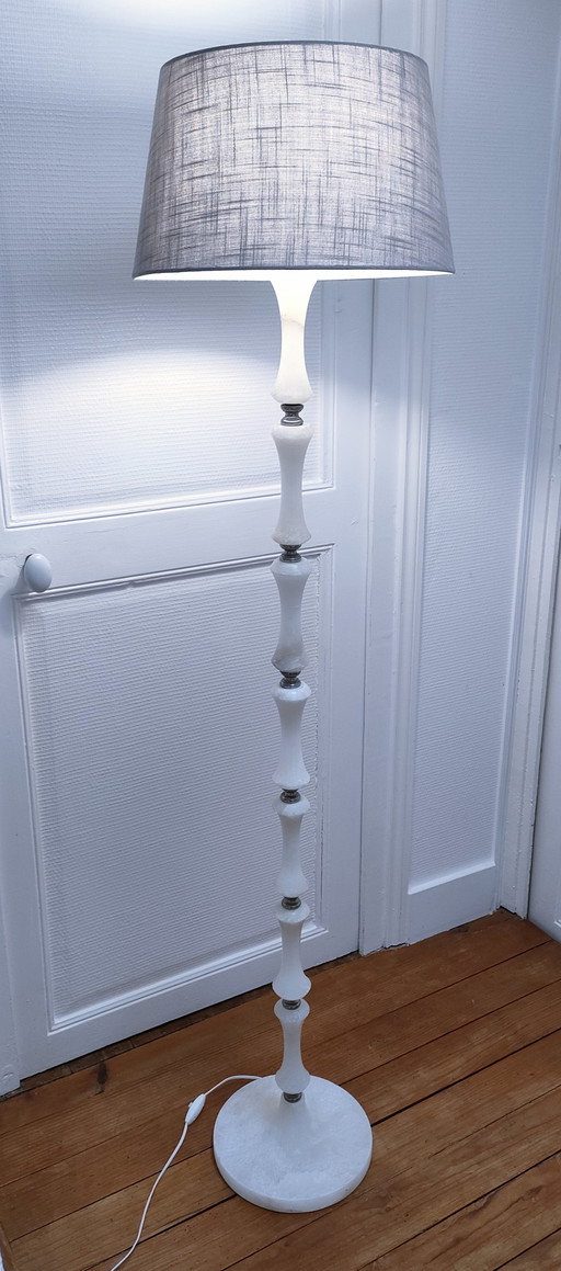 alabaster floor lamp with metal trim from the 70s