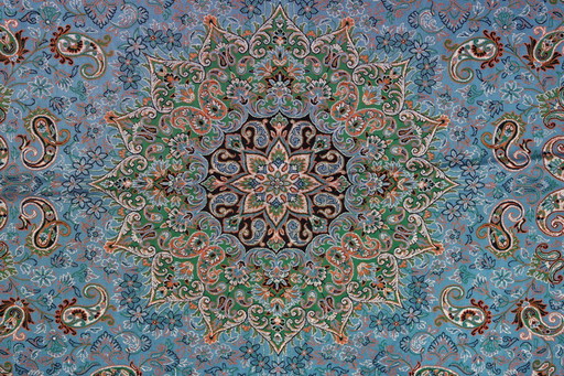 Tovaglia orientale fatta a mano, finemente lavorata con fili di seta, 100 x 100 cm